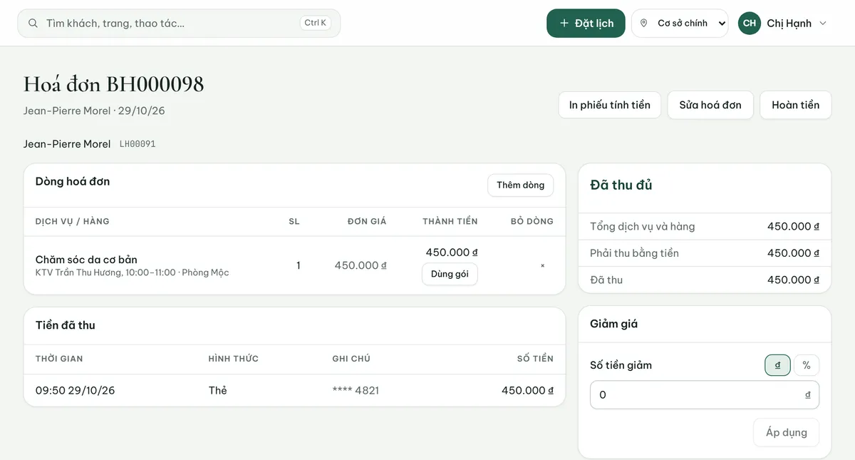 Hoá đơn đã thanh toán trên Celadon CRM